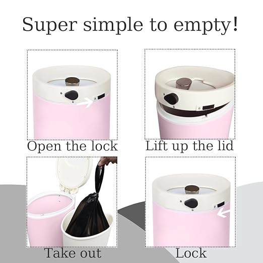 Diaper Pail Diaper Pail Odor Locking with Childproof Lock Stainless Steel Garbage Pail with lid 15 Liter/ 4 Gallon Baby Diaper Trash Can with Removal Inner Liner Pink