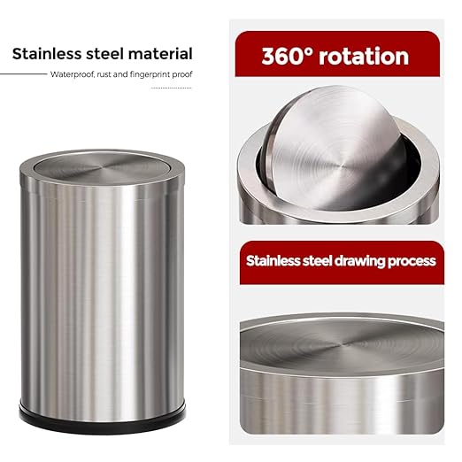 Brushed Nickel Bathroom Trash CanStainless Steel Garbage Can with Fild LidSmall Trash Can for BedroomHotelOfficeLaundry(Sliver)