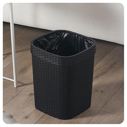 BESPORTBLE 14L Square Plastic Garbage Container Household Trash Can Black Large Capacity Bathroom Office Wastebasket Simple Style