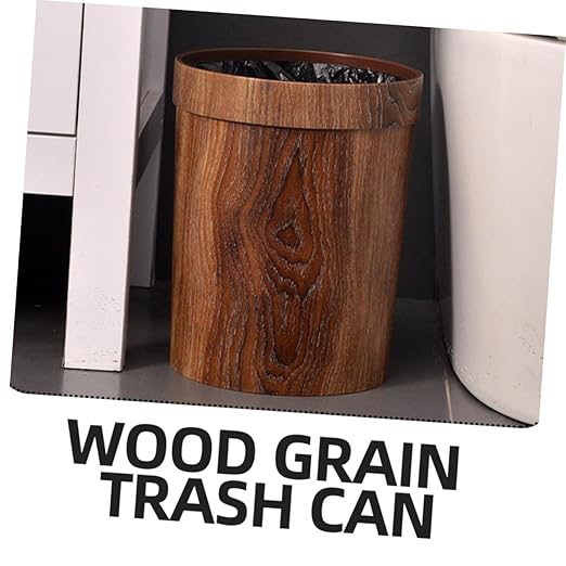 Unomor Plastic Waste Bucket Imitation Wood Grain Home Trash Can Bathroom Bedroom Wastebasket