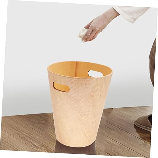 Japanese-Style Wooden Desktop Trash Can Minimalist Tiny Wastebasket for Office Desk and Bathroom Portable Large Capacity Storage Bin Easy to Clean Wood Garbage Container for Living