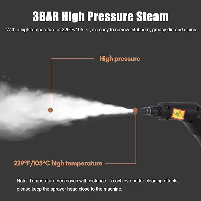 Generic Steam Cleaner Portable High Temperature Handheld Steam Cleaner with Brush Kit for Kitchen Hood Grill Furniture Bathroom Car (black)