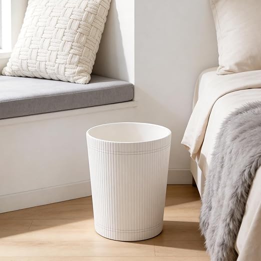 GORESE Pu Leather Trash Can 2.6 Gallon Wastebasket Small Wastepaper Basket for Office Bedroom Living Room Round Trash Bin Home Decor Cream White