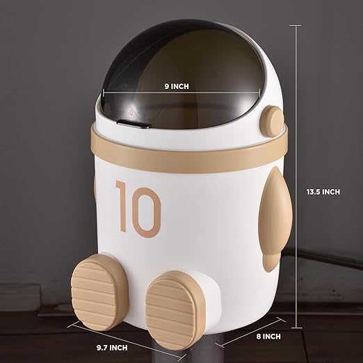 URALFA Astronaut Trash Can 12 Liter /3.2 Gallon Bathroom Trash Can with Lid Cute Trash Bin for Kids Plastic Garbage Can with Swing Lid Spaceman Wastebasket for Bedroom Dorm Living Room Khaki