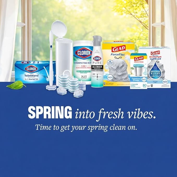 Clorox ToiletWand Disposable Toilet Cleaning System Spring Cleaning Essential ToiletWand Storage Caddy and 16 Disinfecting ToiletWand Scrubbing Pad Refills