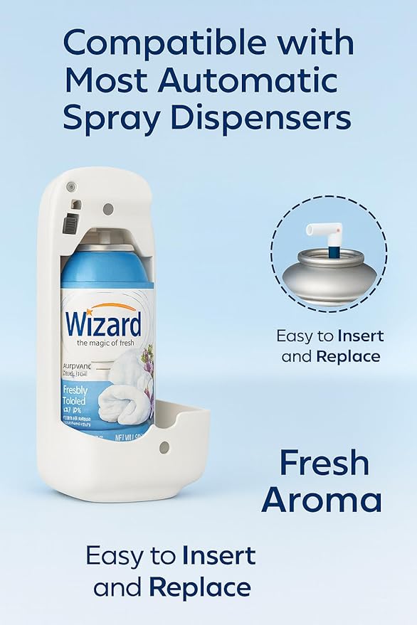 Wizard Automatic Spray Refill Fresh &amp Clean Variety Pack 12-Count (Freshly Folded Linen Freshly Picked Lavender Sweet Vanilla Lavender Rose Bouquet) Compatible with Air Wick &amp Glade Spray