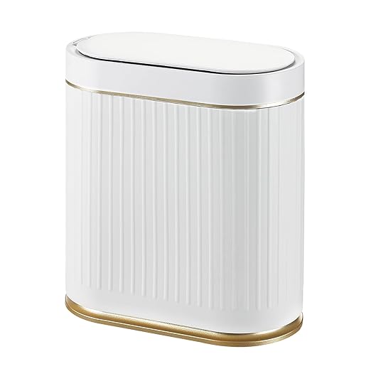 Bathroom Trash Can with Lid Automatic 2 Gallon Motion Sensor Garbage Bin 7.5 Liter Smart Trash Bin Bathroom Decor Plastic Garbage Can Narrow Trash Can for Bedroom Office Living Room