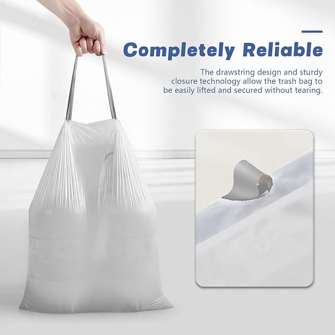 8 Gallon (30L) Trash Bags Fits SONGMICS 8 Gallon Trash Cans 6 Rolls 270 Counts Heavy Duty White Garbage Bags Pre-Separated Drawstring Trash Bags Suitable for Kitchen Bathroom etc.