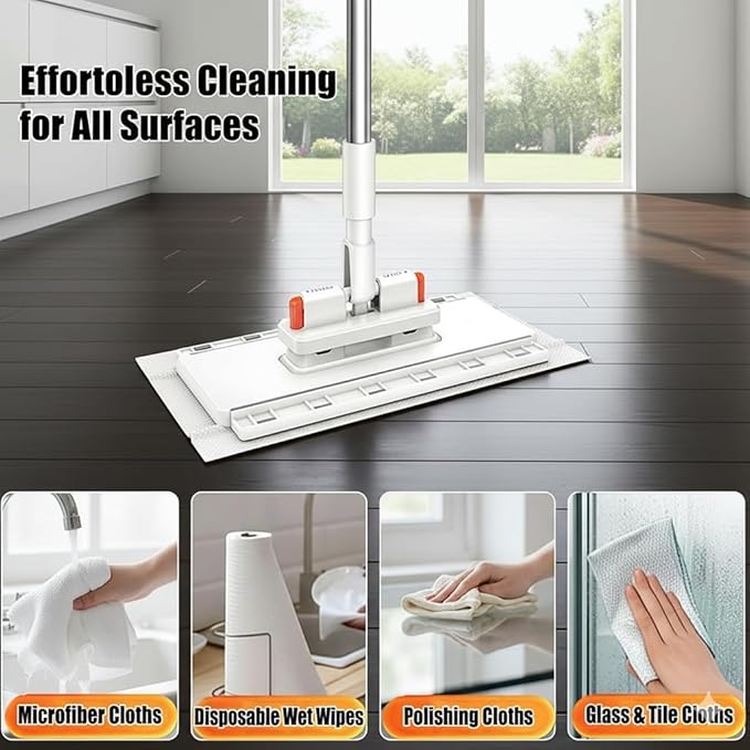 Snap Grip Mini Mop Clever Zero Touch Cloth Changing Mini Mops Cloth Changing MiniMop with Automatic Hands Free Push Pull Handle Retractable Disposable Dust Mops for Multi Cleaning (27in)