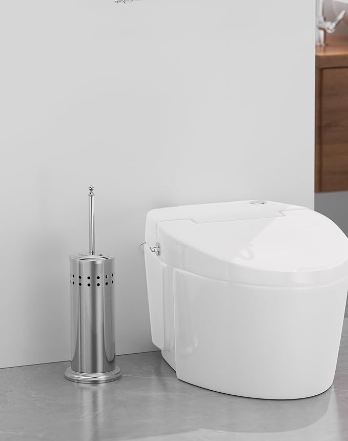 DOWRY Anti-Hand Off Toilet Plunger with Holder for BathroomPowerful Efficient Force Suction CupHeavy Duty Deep Cleaning Nickel