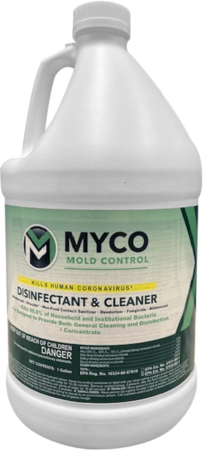 Myco Mold Control Concentrate – EPA-Registered Hospital Grade Disinfectant &amp Cleaner Quat Formula for Mold Remediation &amp Bacteria Control Commercial &amp Residential Use 4 Gallon