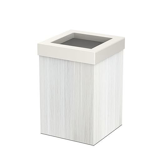 Gatco Small Bathroom Trash Can with Lid Square 3 Gallon Wastebasket Under Sink White Oak with Matte White for Bathroom Bedroom Office (1936W)