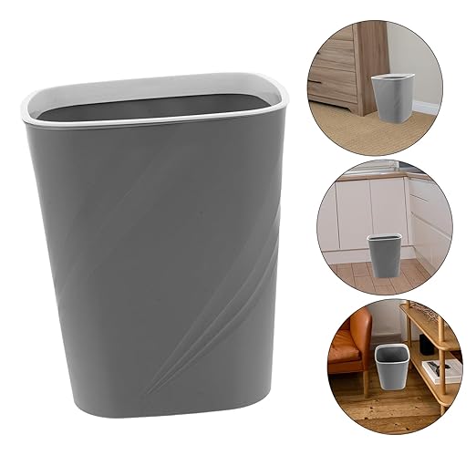 Small Trash Can with Press Ring Design Plastic Garbage Container Bin for Home Office Kitchen Bathroom Secure Bag Placement Easy to Clean Compact Grey Wastebasket for Living and