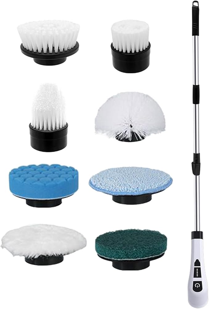 Floor Cleaning Brush - 9 in 1 Long Handle Tile Scrubber Non-Slip Extendable Bathroom Scraper Multifunctional Grout Cleaner | Home Kitchen Outdoor Garage Wall Bathtub Floor Cleaning Tool