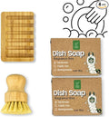 Green Llama Eco-Friendly Dish Washing Bar Soap Set with 2 Fragrance-Free Solid Coconut Oil Bars Sisal Scrub Brush and Bamboo Holder - Sustainable Kitchen Cleaning set