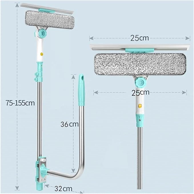 Compatible For Extendable Window Glass Cleaning Household Tool Building Retractable Pole Washing Brush Dry Wet Scraper Wiper
