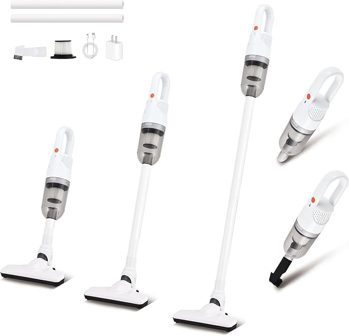 Handheld Vacuum CleanerUltra-Lightweight Mini Portable Vacuums for Home 6 in 1 Stick Vac Cleaners for CarPet Hair(White Cordless)