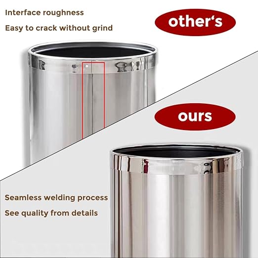 2.6Gallon/10LStainless Steel Bathroom Trash CanChrome Trash CanSilver Garbage Can for OfficeWastebasket for HotelOfficeStoreMetal Trash bin Without lid (Silver)