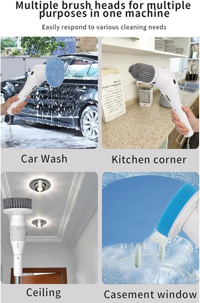 Taoke Electric Scrubber Brushes 8 Replaceable Cleaning Heads &amp Adjustable Handle 3 Speeds with Night Light and LED Display Bathroom Grout Floor Wall Sink Scrubber