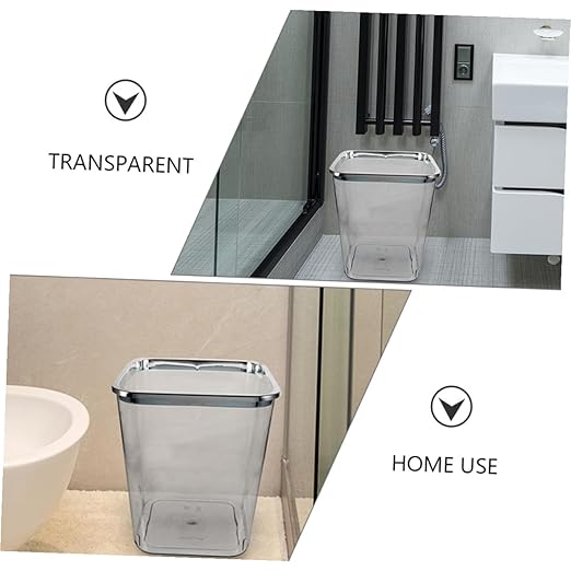 Large Transparent Plastic Wastebasket for Bathroom Kitchen Home Portable Trash Can with Pressed Rim Smooth Easy-Clean PP Material Stable Lidless Design for Household Waste and