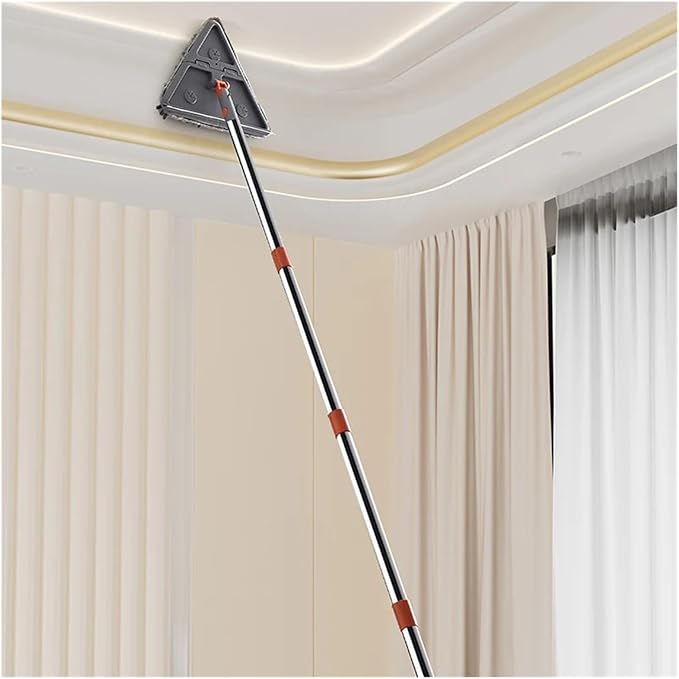 Triangle Microfiber Wall Cleaning Mop with Long Handle Adjustable Dry and Wet Dust for Floor Ceiling Window(Mop Set A)