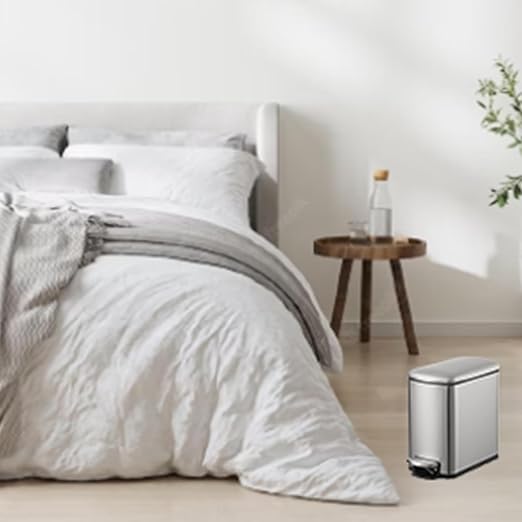 LinTimes 1.6 Gallon Slim Bathroom Trash Can 6 Liter Stainless Steel Small Garbage Can with Lid and Removable Inner Bucket for Bedroom Toilet Office