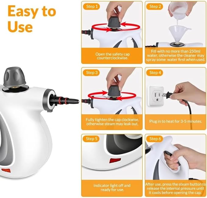 Steam CleanerPressurized Handheld with 12 Accessories Deep Cleaning SteamerMulti-Surface Portable Steamer for FloorTileKitchenBathroomUpholstery &amp Car Interior Cleaning