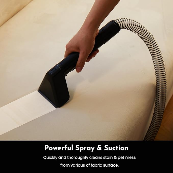 Cutewolf Portable Carpet and Upholstery Cleaner Powerful Suction Carpet Cleaner with Dual Brush Heads Deep Stain Spot &amp Odor Remover for Carpets Area Rugs Couches Auto Interior (Black)