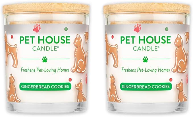 Pet House Pet Odor Candle Plant Based Scented Candle Clean Burning Long Lasting for Home Gingerbread Cookies 2 Pack