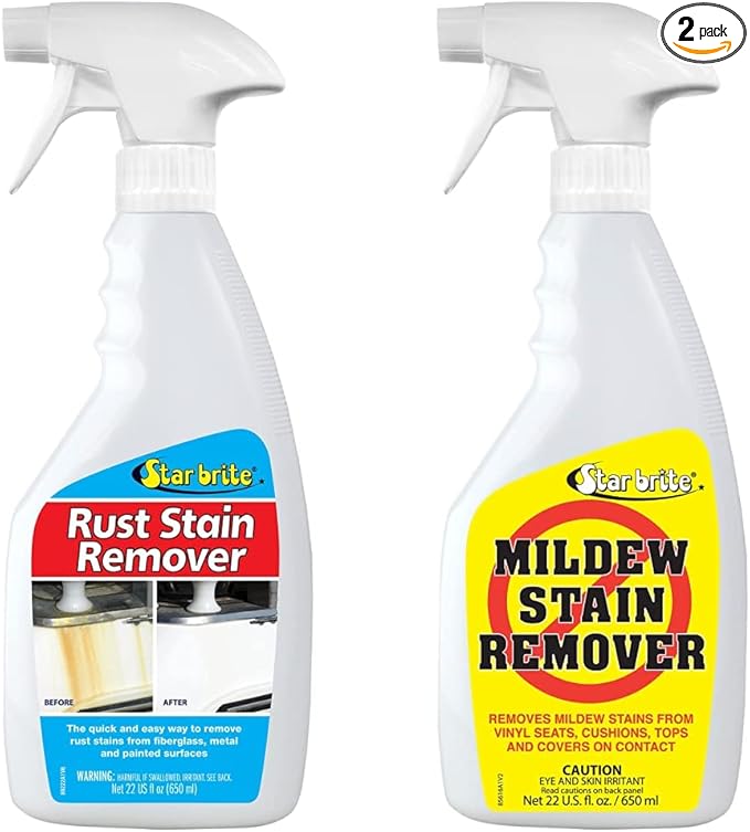STAR BRITE Rust Stain Remover Spray - Instantly Dissolve Corrosion Stains on Fiberglass Vinyl Fabric &amp Painted Surfaces - Also Removes Sprinkler Stains &amp Mold &amp Mildew Stain Remover + Cl