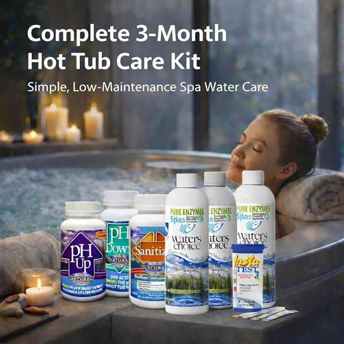Waters Choice Complete Hot Tub Chemicals 3-Month Starter Kit-All-in-One Water Clarifier Chemical-Free Spa Kit for Easy Water Care in Hot Tubs &amp Jacuzzis