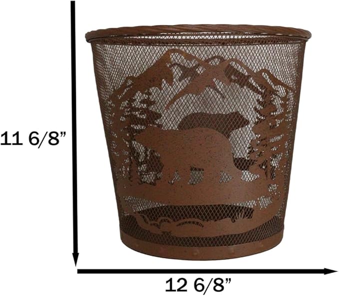 Ebros Rustic Black Bears Roaming Pine Trees Forest by The Mountains Rust Finish Metal Wire Waste Basket Bin 13 Wide Bear Home and Bathroom Accent Western Country Cabin Lodge Decorative Trash Can