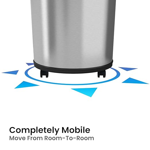 iTouchless Glide 23 Gallon Sensor Trash Can with Wheels and Odor Control System Stainless Steel 87 Liter Automatic Kitchen Bin and Office Garbage Can (Powered by Battery or Optional AC Adapter)