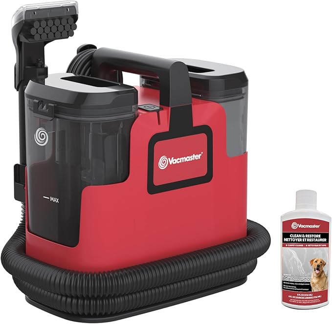 Vacmaster Portable Carpet Upholstery Cleaner with 15Kpa Suction Self-Cleaning Tool and 3.5 Tough Stain Tool Compact Stain &amp Odor Remover