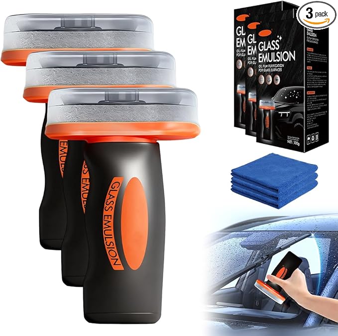 Handheld Glass Oil-Film Remover 2026 New Upgrade Emulsion Cleaner Glass Cleaning Board Automotive Oil Film Cleaning Brush for Car Windows (3 One Size)