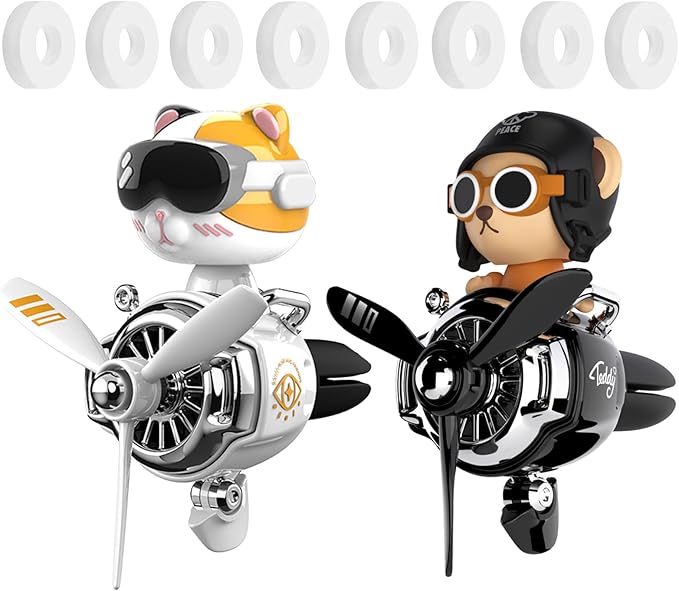 2Pcs Car Air Fresheners Cute Bear Pilot Automotive Air Outlet Creative Car Perfume Diffuser Automotive Accessories Air Vent Decoration with 8 Fragrant Tablets (Silver 3+Black 4)