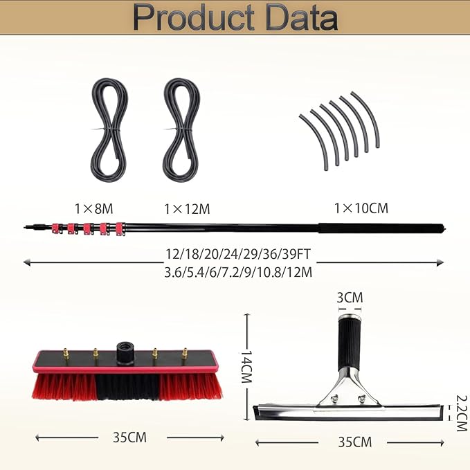 Photovoltaic Cleaning Brush 3.6m-12m Solar Panel Cleaner Telescopic Water Cleaner Solar Panel Cleaning Kit Multi-Purpose Glass Cleaning Telescopic Rod with Scraper12M/39FT