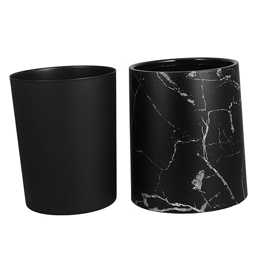 Healifty Marble Pattern Trash Can Lidless Wastebasket for Home Office and Bathroom Modern Decorative Garbage Can Stylish Organizing for Spaces