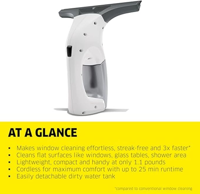 Kärcher WV 1 Electric Window Vacuum Squeegee 10 - Perfect for Showers Mirrors Glass and Countertops - Electric Squeegee