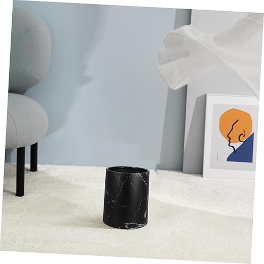 Healifty Marble Pattern Trash Can Lidless Wastebasket for Home Office and Bathroom Modern Decorative Garbage Can Stylish Organizing for Spaces
