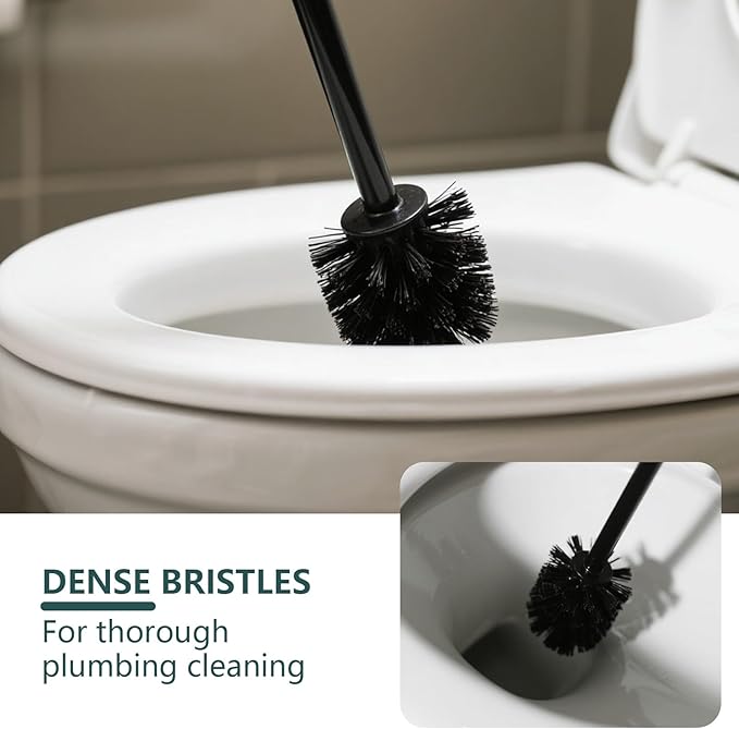 Toilet Brush Holder Set for Bathroom Cute Dog Base Solidly Toilet Bowl Brush Holder and Decorative Bathroom Ceramic Cleaning Kit with Brush and Holder (Black)