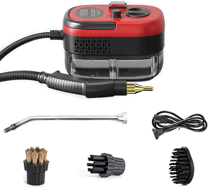 Handheld Steam Cleaner 2500W High Pressure 3 BAR with Brush Heads 1.2L Water Tank Bottom Drainage 6-Speed Adjustment for Grout Tile Car Kitchen Bathroom Cleaning