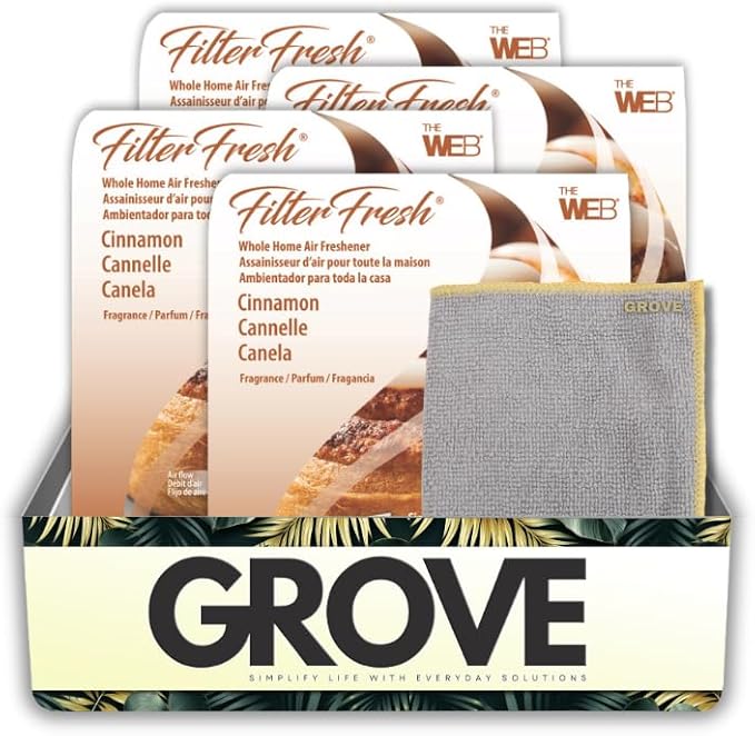 Air Filter Freshener For Home Vents – FilterFresh Cinnamon Scent 0.8 oz Gel Bundle with Microfiber Cloth – Whole Home HVAC &amp Small Space Application – Odor Control for Air Systems – Gift Set (5 It