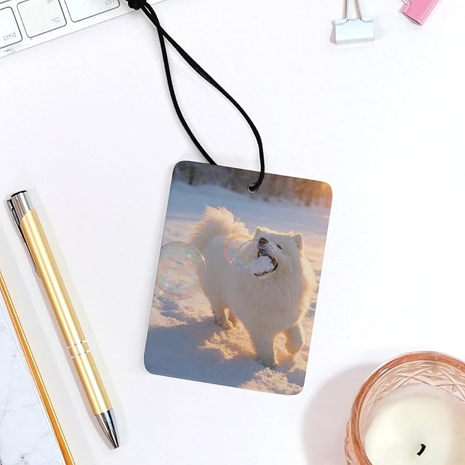 5PCS Car Air Freshener Hanging Personalized Double Sided Snowy Samoyed Car Fresheners Long Lasting New Cars Scents Cute Automotive Freshies for Closets Drawers (tea)