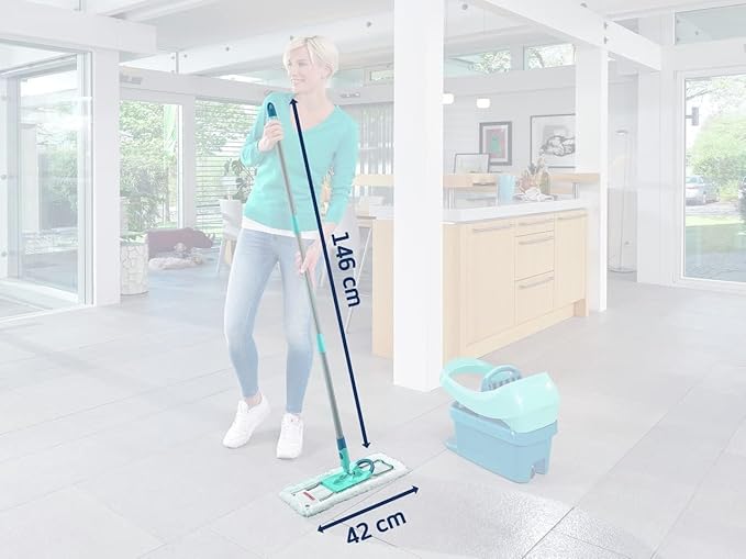 Leifheit Profi XL Micro Duo + Duster Static Floor Wiper (Turquoise Wood Marble Tile)