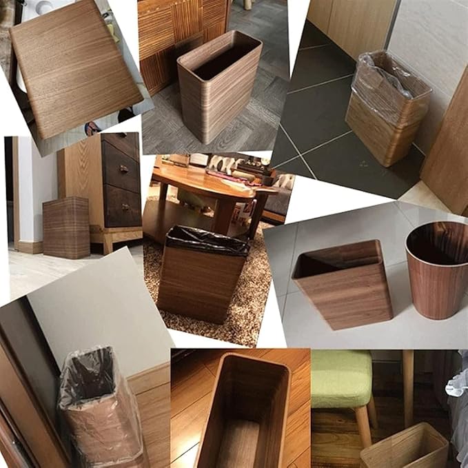 Garbage Can Walnut/Curved Willow Trash Can Wastebasket Square Garbage Bin for Living Room BedroomBathroom/Curved Willow Brown