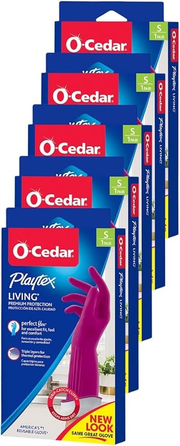 Playtex Living Reuseable Rubber Cleaning Gloves (Small 5 Pairs) Premium Protection Reusable Household Gloves