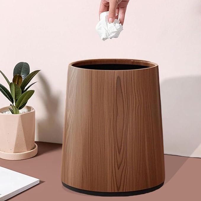 Trash Bin Wastebasket Removable Inner Portable Modern Paper Basket Bathroom Trash Can for Office Laundry Kitchen Restroom M Brown