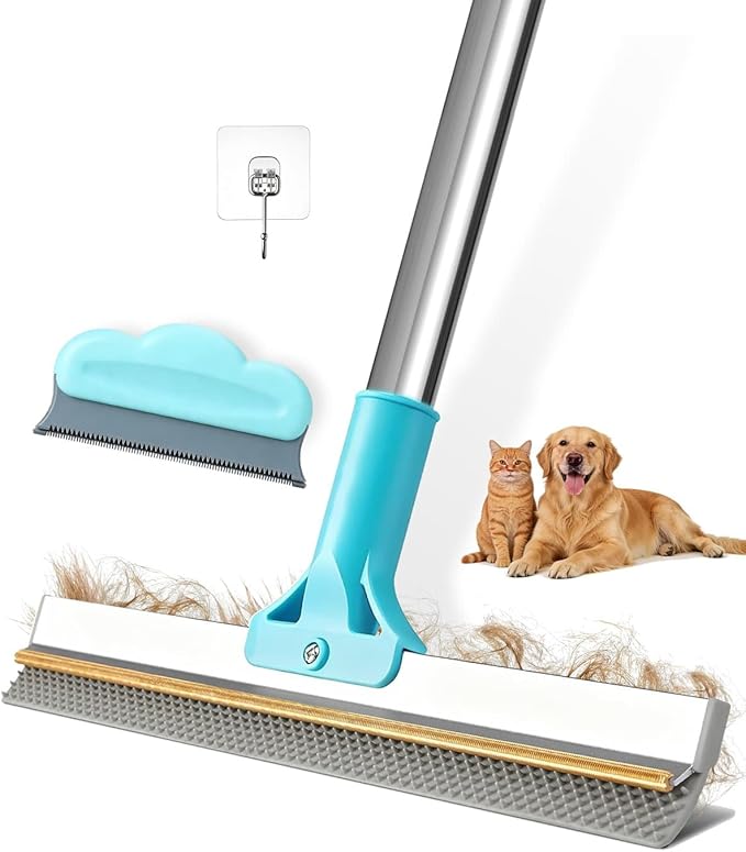Carpet Rake for Pet Hair Removal Tool Upgraded Reusable Carpet Scraper Broom with 54” Adjustable Long Handle Premium Sturdy Cat &amp Dog Hair Remover Carpet Brush for Rugs Mats Couch