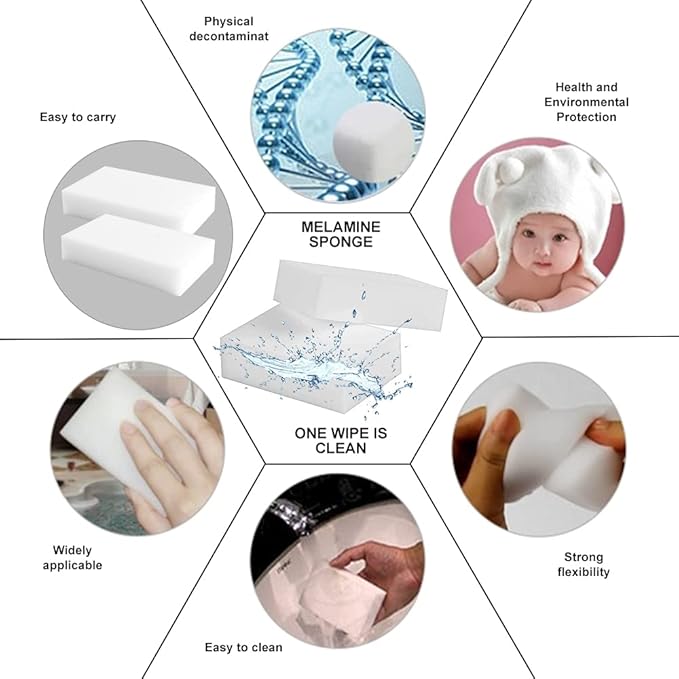 Magic Erasers Sponge 100 Pack Extra Premium Melamine Sponge Foam Cleaning Pads in Bulk Non-Scratch Scrub Sponge Household Cleaning Kitchen Dish Sponges (White)